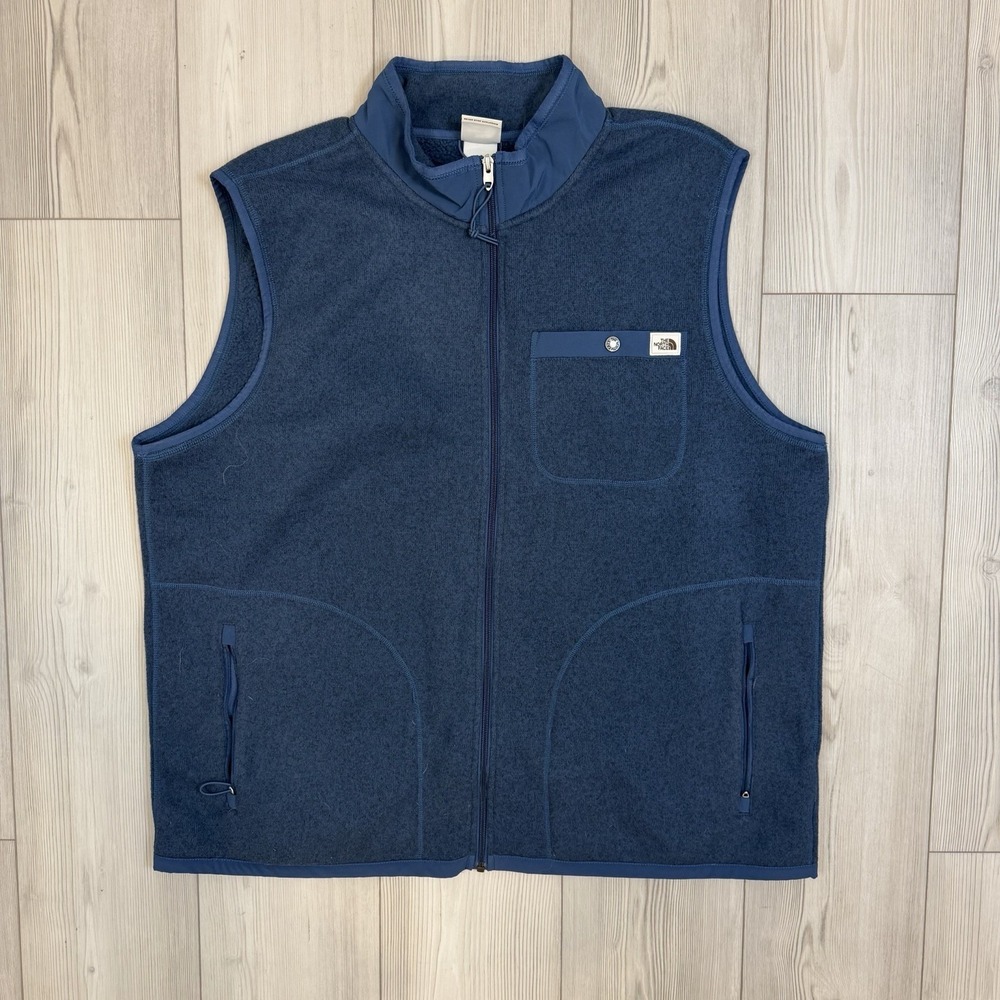 The North Face Gordon Lyons Fleece Vest Men's XXL Blue Sweater Knit Full Zip